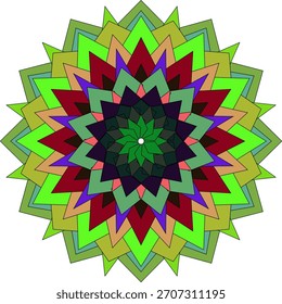 Flor abstracta brillante del mandala que presenta Formas geométricas coloridas detalladas