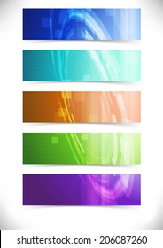 Bright abstract mechanical tech cards collection. Vector illustration