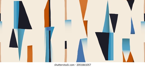 Bright abstract minimalist various shapes illustration print. Contemporary seamless pattern. Fashionable template for design.