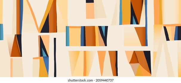 Bright abstract minimalist various shapes illustration print. Contemporary seamless pattern. Fashionable template for design.
Warm bright colors.