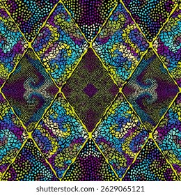 Bright abstract mosaic seamless pattern. Vector background. Endless texture. Ceramic tile fragments.