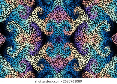 Brillante mosaico abstracto sin patrón. Vector de fondo. Textura sin fin. Fragmentos de baldosas cerámicas.
