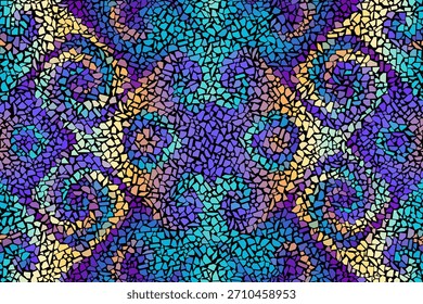 Helle abstrakte Mosaik nahtlose Muster. Vektorhintergrund. Endlose Textur. Keramikfliesenfragmente.