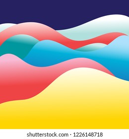 Bright abstract multicolored background with different waves and hills