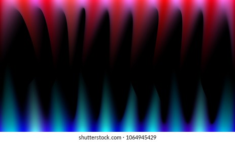 Bright, abstract, multicolored, blue, red and pink magical rays of light like fire, sharp fangs, stalactites on a black background and copy space. Vector abstract dark background
