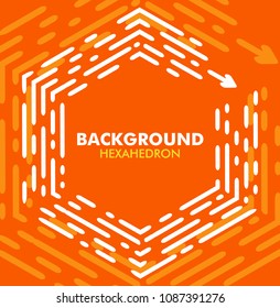 Bright abstract orange background with header. White hexagon the dotted lines. Vector illustration.