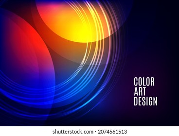 Círculos abstractos luminosos superpuestos, líneas. Puede usar para publicidad, afiche, plantilla, presentación comercial. Ilustración del vector