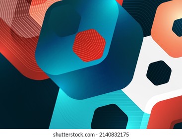 Helle abstrakte, sich überlappende geometrische Formen von Hexagons auf dunklem Hintergrund. Vorlage für Geschäftspräsentationen. Modernes geometrisches Design. Vektorgrafik.