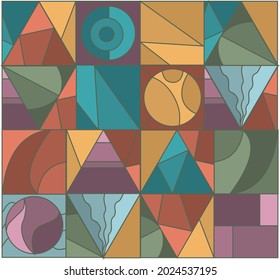Bright abstract pattern of geometric shapes and lines. Colors of 2021