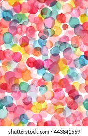 Bright abstract pattern with multicolored watercolor dots, pastel pink and teal blue; vector background