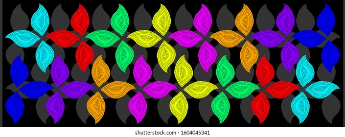 Bright abstract pattern on a black background.Blue, yellow, purple, red.Vector illustration.Work as a designer for your business.
