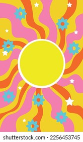Bright abstract pattern with sun and flowers
