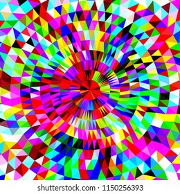 Bright Abstract polygonal background with concentric circles of triangles.  Vector illustration.