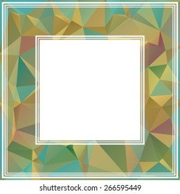 Bright abstract polygonal border with blue and brown triangles.