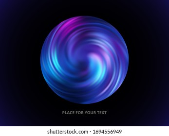 Bright abstract poster design. Blue swirl waves in a circle, modern design for your creativity. Space background.