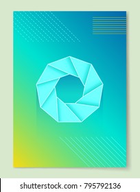 Bright abstract poster with round angular geometric shape similar to paper origami isolated cartoon flat vector illustration on gradient background.