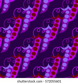 Bright abstract print, pea pods on a purple background. Seamless universal pattern for the fabric, wallpaper. Vector EPS 8