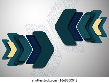 Bright abstract rounded arrows with shadows and dots overlap each other. Trendy simple dynamic template for your design. Vector illustration