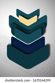 Bright abstract rounded arrows with shadows and dots overlap each other. Trendy simple dynamic template for your design. Vector illustration