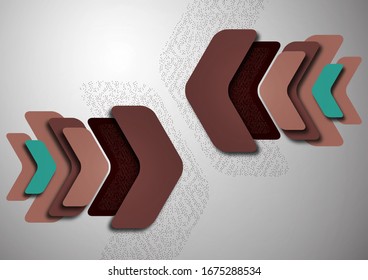Bright abstract rounded arrows with shadows and dots overlap each other. Trendy simple dynamic template for your design. Vector illustration
