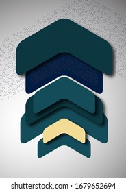 Las flechas redondeadas abstractas y luminosas con sombras y puntos se superponen entre sí. Plantilla dinámica simple y moderna para su diseño. Ilustración del vector