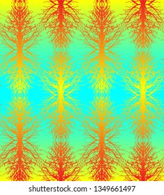 bright abstract seamless pattern, based on the element in the form of a stylized silhouette of a tree