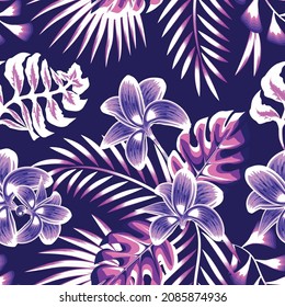 Bright abstract seamless pattern with colorful tropical leaves and plants on pastel background. Vector design. Jungle print. Floral background. Printing and textiles. Exotic tropics. Fresh design