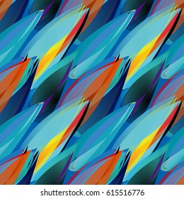Bright abstract seamless pattern with flower buds. Watercolor effect, blue, yellow, orange colors.