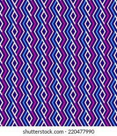 Bright abstract seamless pattern with interweave lines. Vector psychedelic wallpaper with stripes. Endless zigzag decorative background.