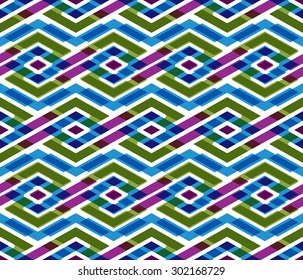 Bright abstract seamless pattern with interweave lines. Vector psychedelic wallpaper with stripes. Endless overlay decorative background.