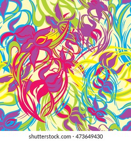 Bright abstract seamless pattern of irises.