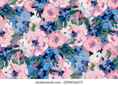 Bright abstract seamless pattern with oil-painted flowers