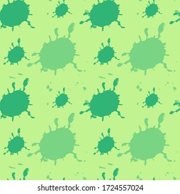 bright abstract seamless pattern with splashes of green paint on a light green background. Spots, splashes, and drops are repeated and rotated. A good pattern for any design.