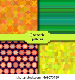 Bright abstract seamless patterns. Trendy design backgrounds. Seamless texture with geometric elements. Vector background for use in design, web site, packaging, textiles, wallpaper, paper.