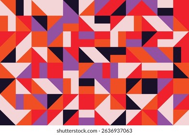 Bright abstract shapes in a flat geometric mosaic seamless pattern
