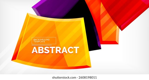Bright abstract shapes overlap. Orange, red, purple hues create dynamic composition. Modern design element for backgrounds, presentations.