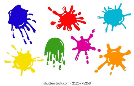 Bright abstract spots blots vector illustrations set. Isolated cartoon design elements on a white background.