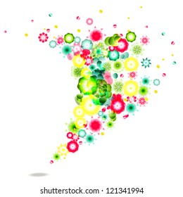Bright abstract spring floral background with wind of flying various flowers. Eps10