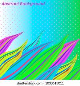 Bright abstract square background in polka dots with colored striped waves. Vector illustration.