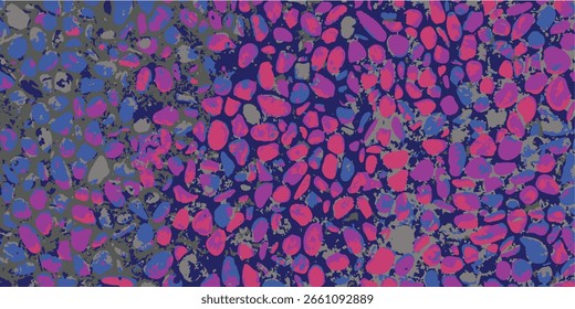 Textura de piedra abstracta brillante en tonos rosa neón, violeta y azul. Un patrón dinámico para fondos creativos, impresiones textiles o diseños digitales futuristas.