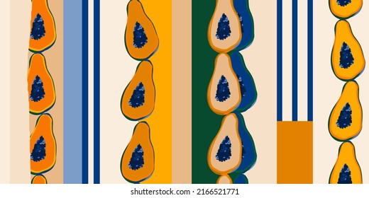 Bright abstract striped papaya print. Modern hand drawn seamless pattern. Fashionable template for design.