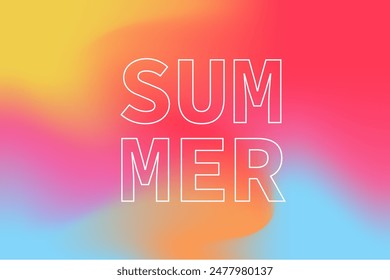 Bright abstract summer gradient background with blue, yellow, red, pink colors. Vector horizontal trendy style concept for summer, spring party poster, flyer, web banner, social media design.