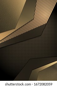 Bright abstract technical composition, geometric shapes, overlap, stripes, dots, perforated dark background. The colors of gold. Modern template for your corporate design. Vector