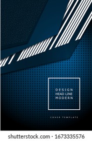 Bright abstract technical composition, geometric shapes, overlap, stripes, dots, perforated dark background. Contrasting blue and white colors. Modern template for your corporate design. Vector