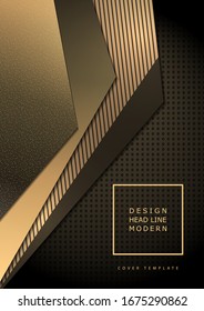 Bright abstract technical composition, geometric shapes, overlap, stripes, dots, perforated dark background. The colors of gold. Modern template for your corporate design. Vector