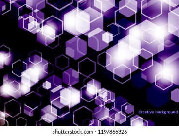 Bright abstract techno background with hexagons and glowing sparks.