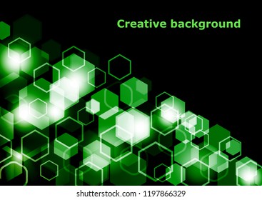 Bright abstract techno background with hexagons and glowing sparks.