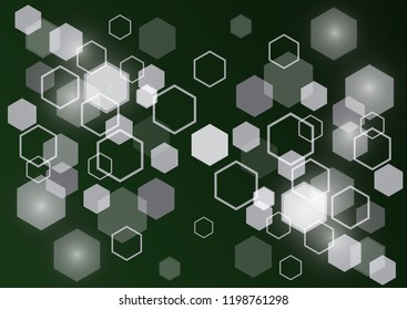 Bright abstract techno background with hexagons and glowing sparks.