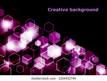 Bright abstract techno background with hexagons and glowing sparks.
