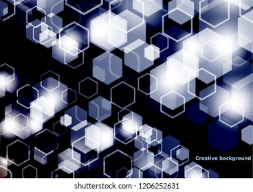 Bright abstract techno background with hexagons and glowing sparks.